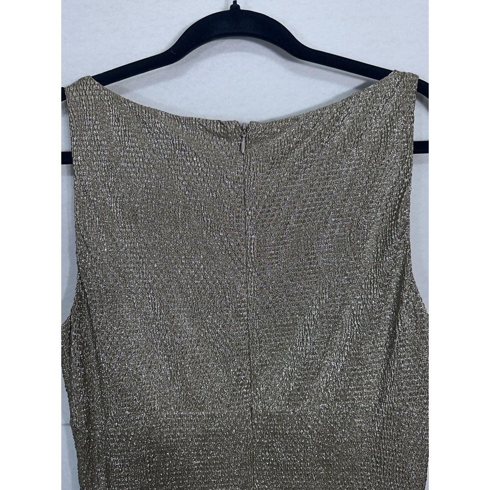 Lauren Ralph Lauren Evening Gold Metallic Rhinestone Cowl Neck Midi Dress Sz 12 - Picture 6 of 8